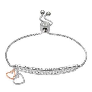 Brilliance Silver Plated "Mother Daughter" double heart Bracelet NIB